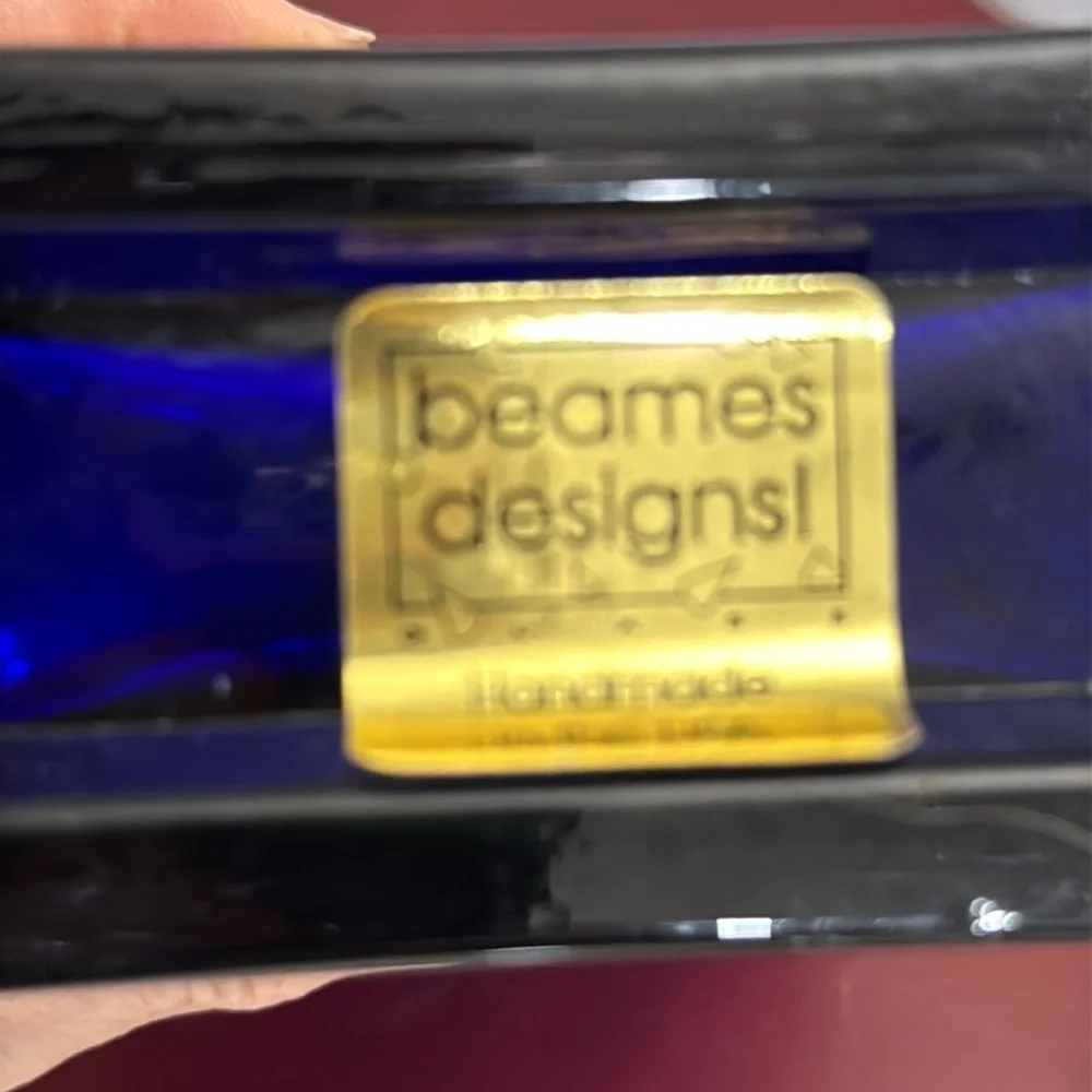 Beames Designs Cobalt Blue Art Glass Vase w/Fused White Panel “I Am My Beloved's